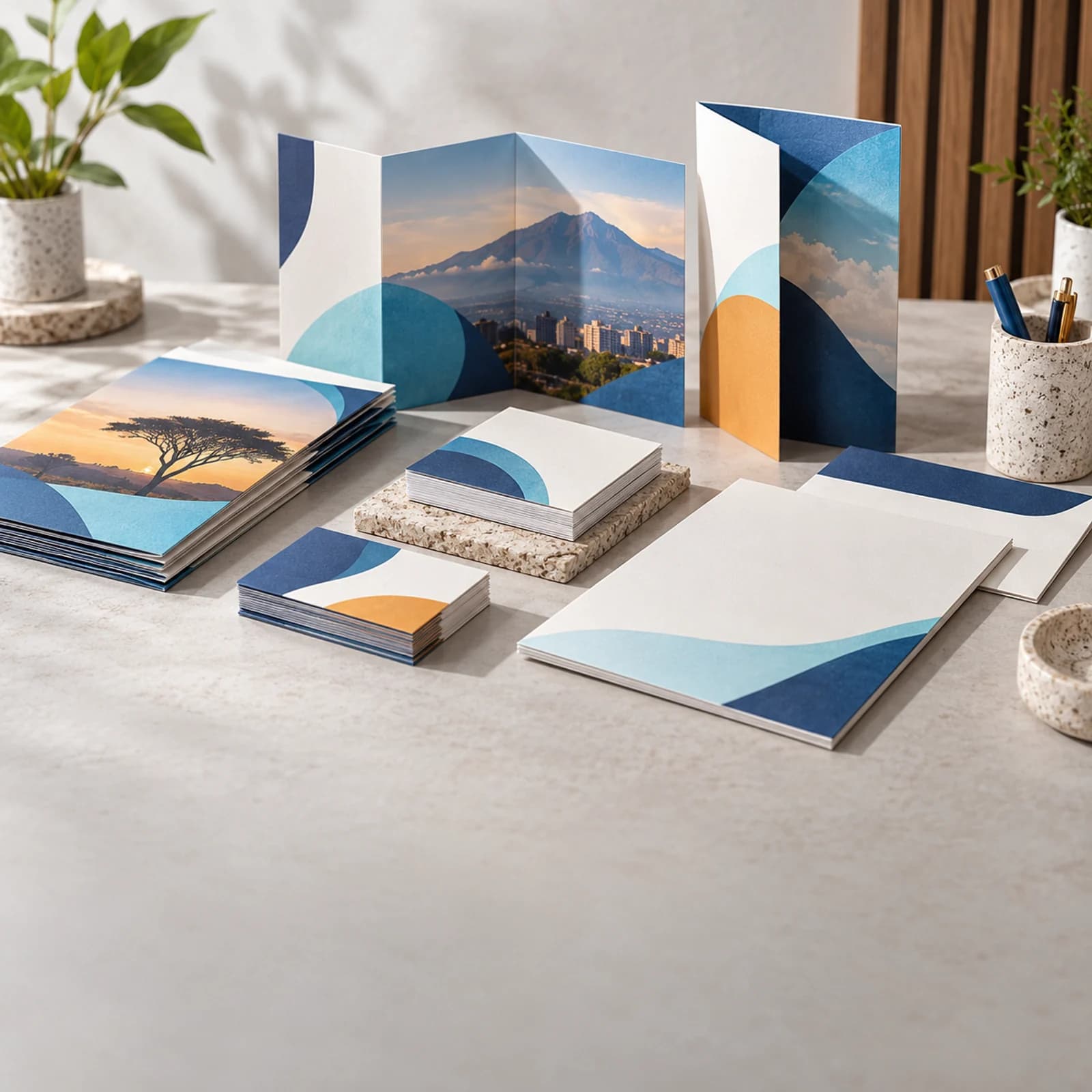 Branded brochures, business cards and printed marketing materials