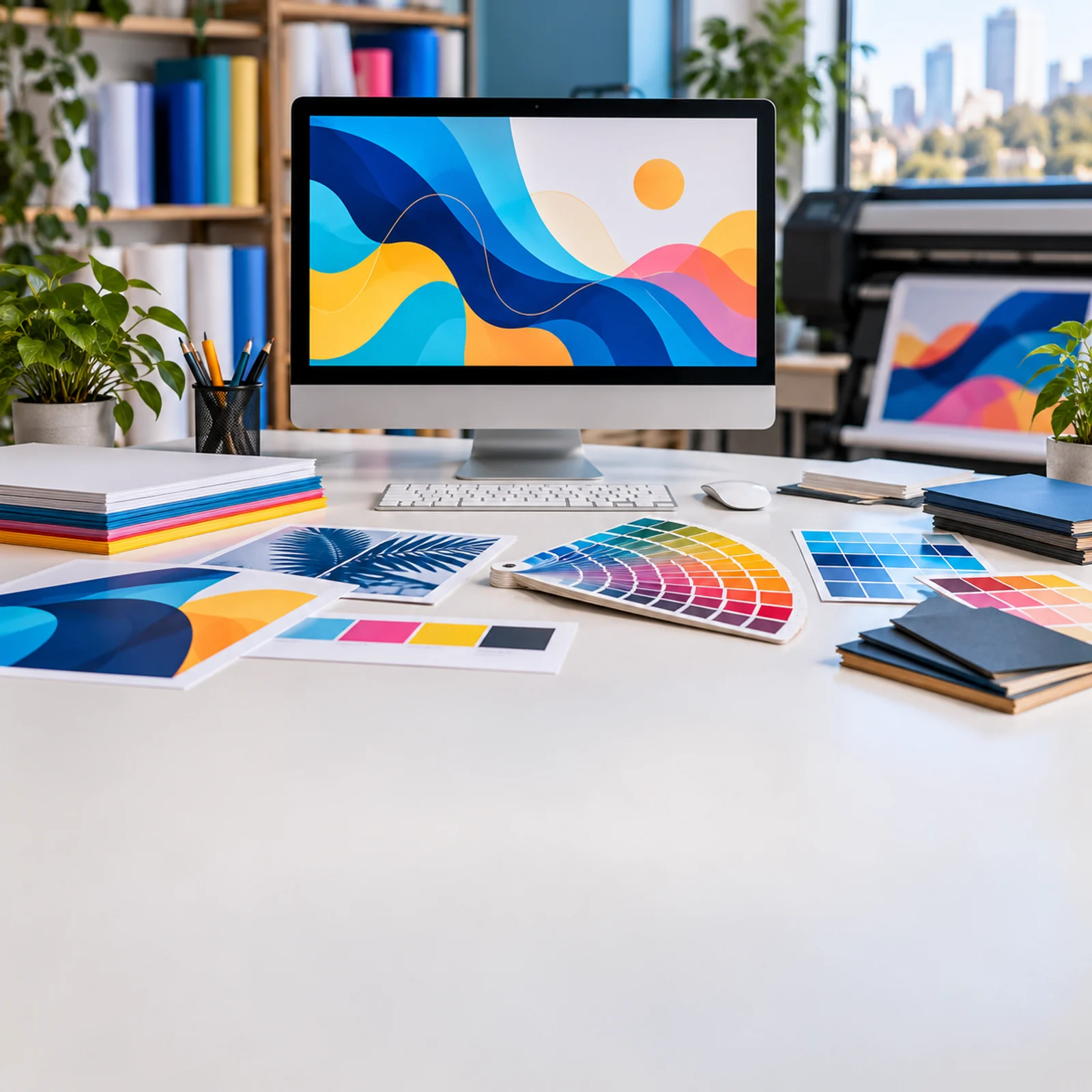 A workspace for print design and creative artwork